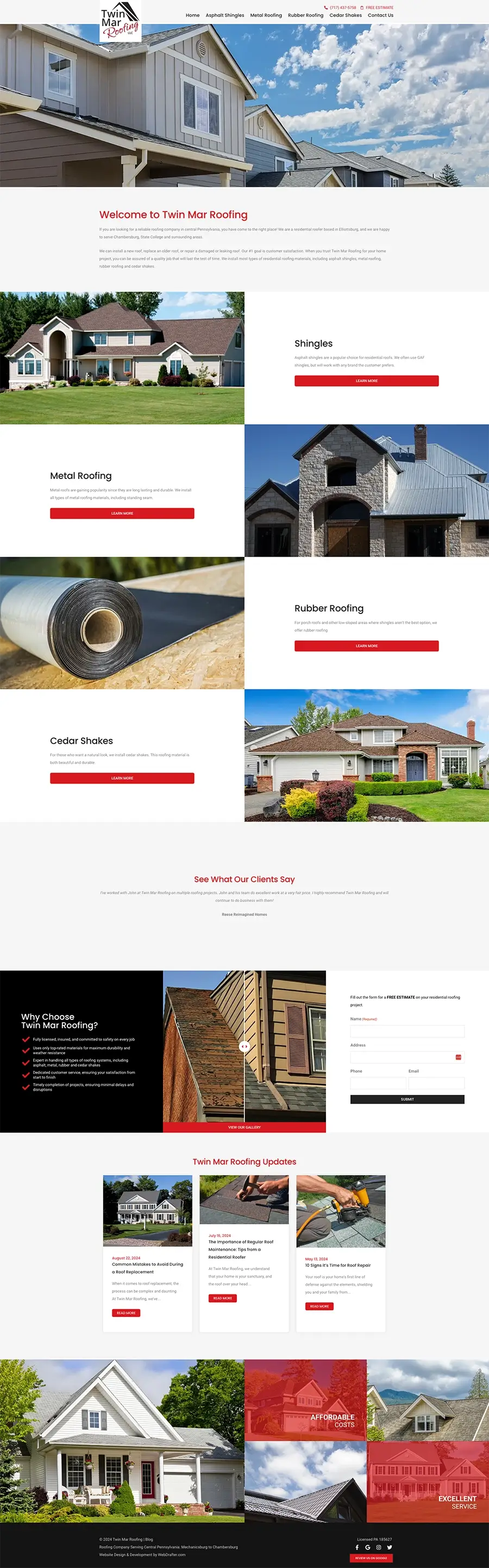 Twin Mar Roofing Full Website Design