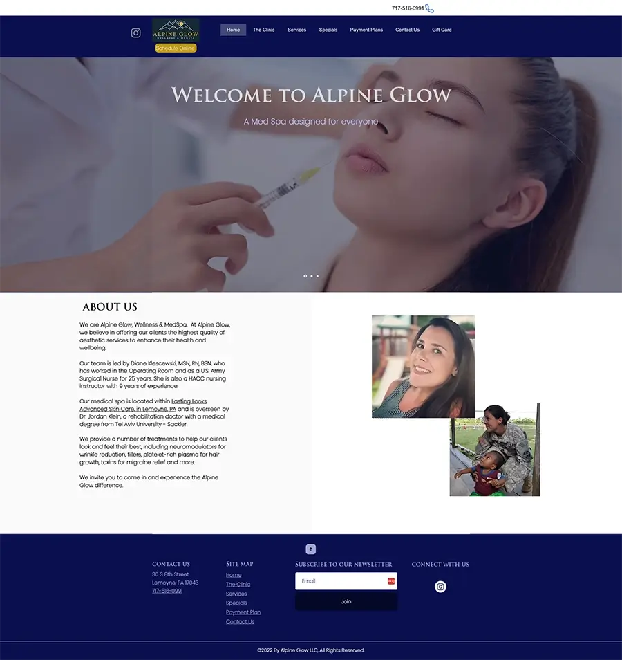 Alpine Glow Wellness and MedSpa before WebDrafter Redesign